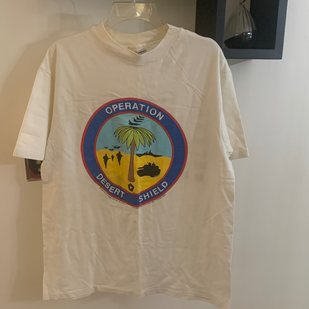 Pre-owned Vintage 1990 DESERT SHIELD T-SHIRT - Mens Size LG 42-44